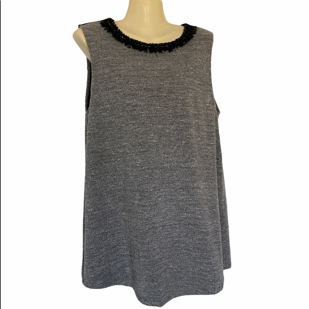 THML Trapeze Tunic Top Fringe Collar Exposed Zipper Flowy Boho Black Gray Medium